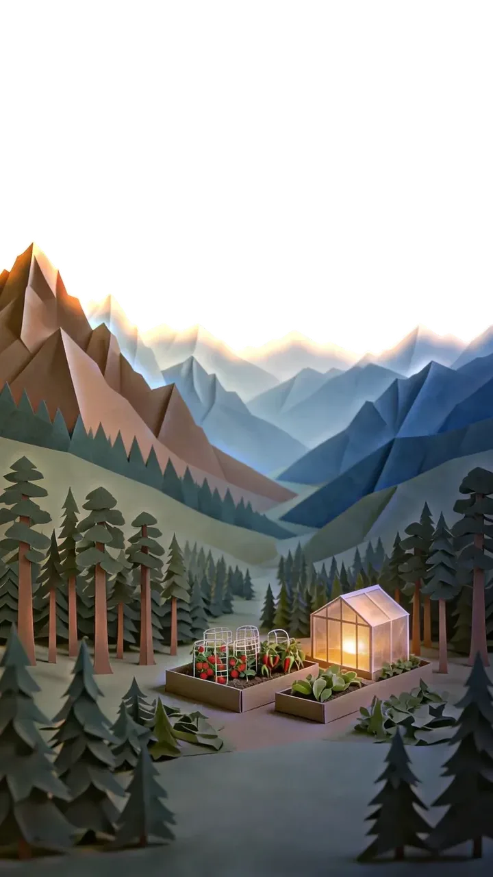 The app’s painted garden on a clear morning