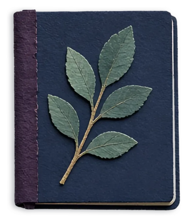 A cut-paper garden journal with pressed leaves